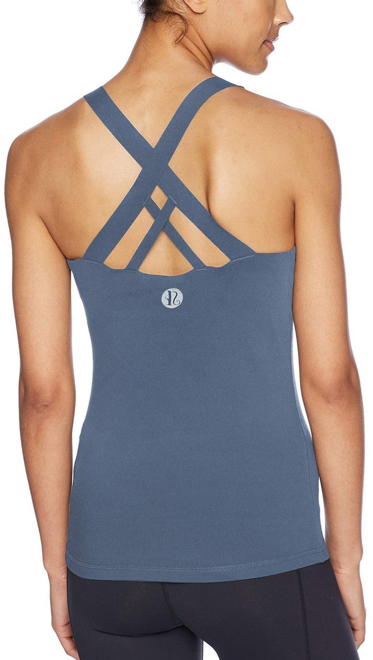 Running Girl Women's Workout Tank Built-In Bra Keyhole Back Blue XXL